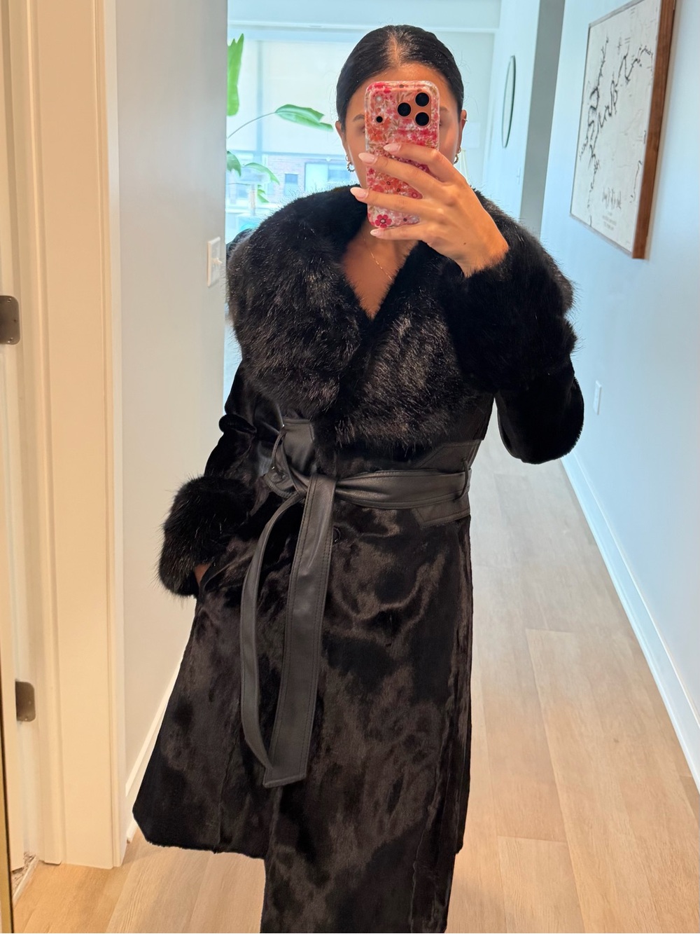 Karen Millen Pony Coat, Black